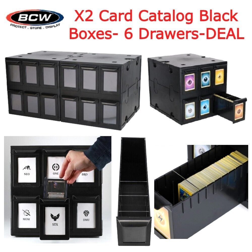 X2 BCW 6 Drawer Card Catalog Black Boxes Stackable Acid Free w/ Partitions DEAL