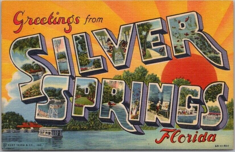 SILVER SPRINGS Florida Large Letter Postcard / Curteich Linen - Dated 1961