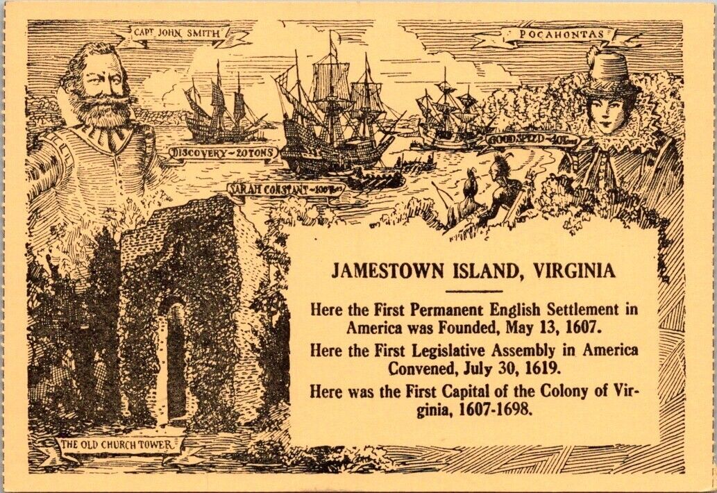 Jamestown VA Virginia Vintage Pocahontas  Captain John Smith Postcard Unposted