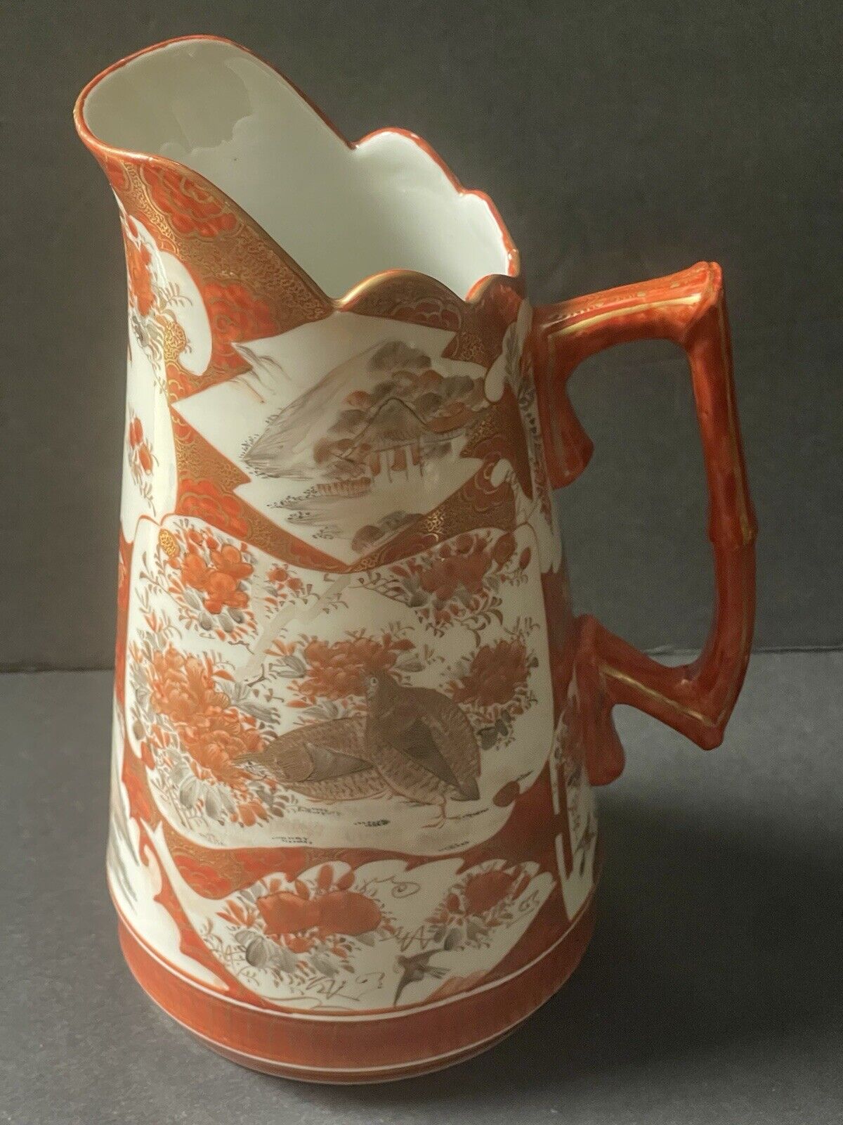 Antique Japanese Kutani Pitcher Handpainted Porcelain Chocolate Pot Tea