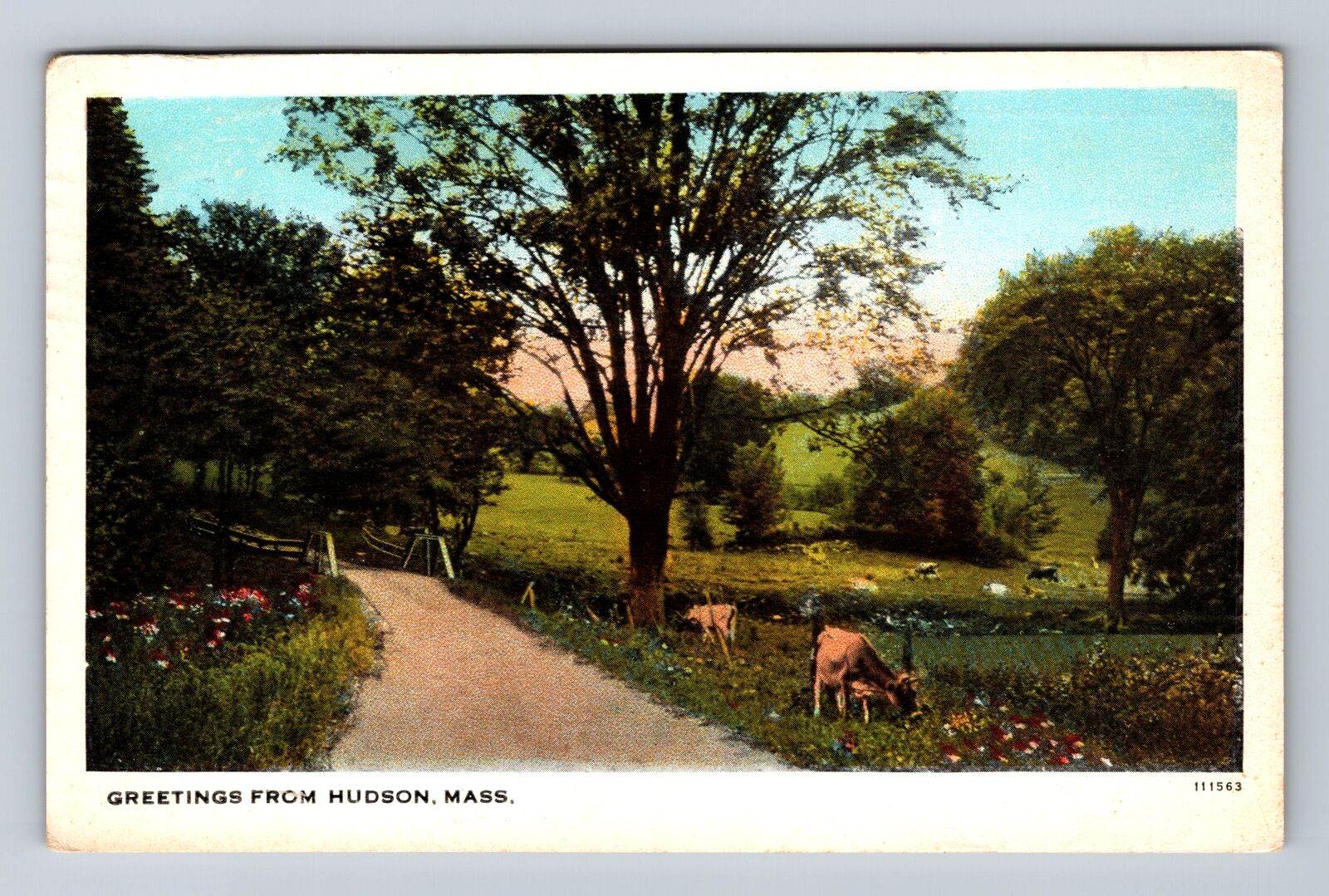 Hudson MA-Massachusetts, Scenic Country side Greetings Vintage c1927 Postcard
