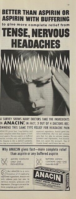1961 Original Vintage Anacin Aspirin Medicine Pharma Headache Advertisement Ad