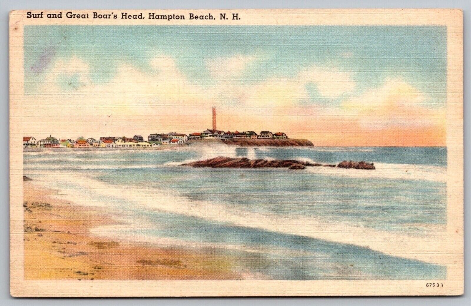 Surf Great Boars Head Hampton Beach New Hampshire Oceanfront Linen VTG Postcard