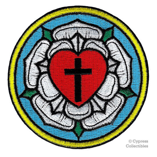 LUTHER ROSE EMBROIDERED PATCH LUTHERAN CHURCH IRON-ON CHRISTIAN CROSS BIKER new