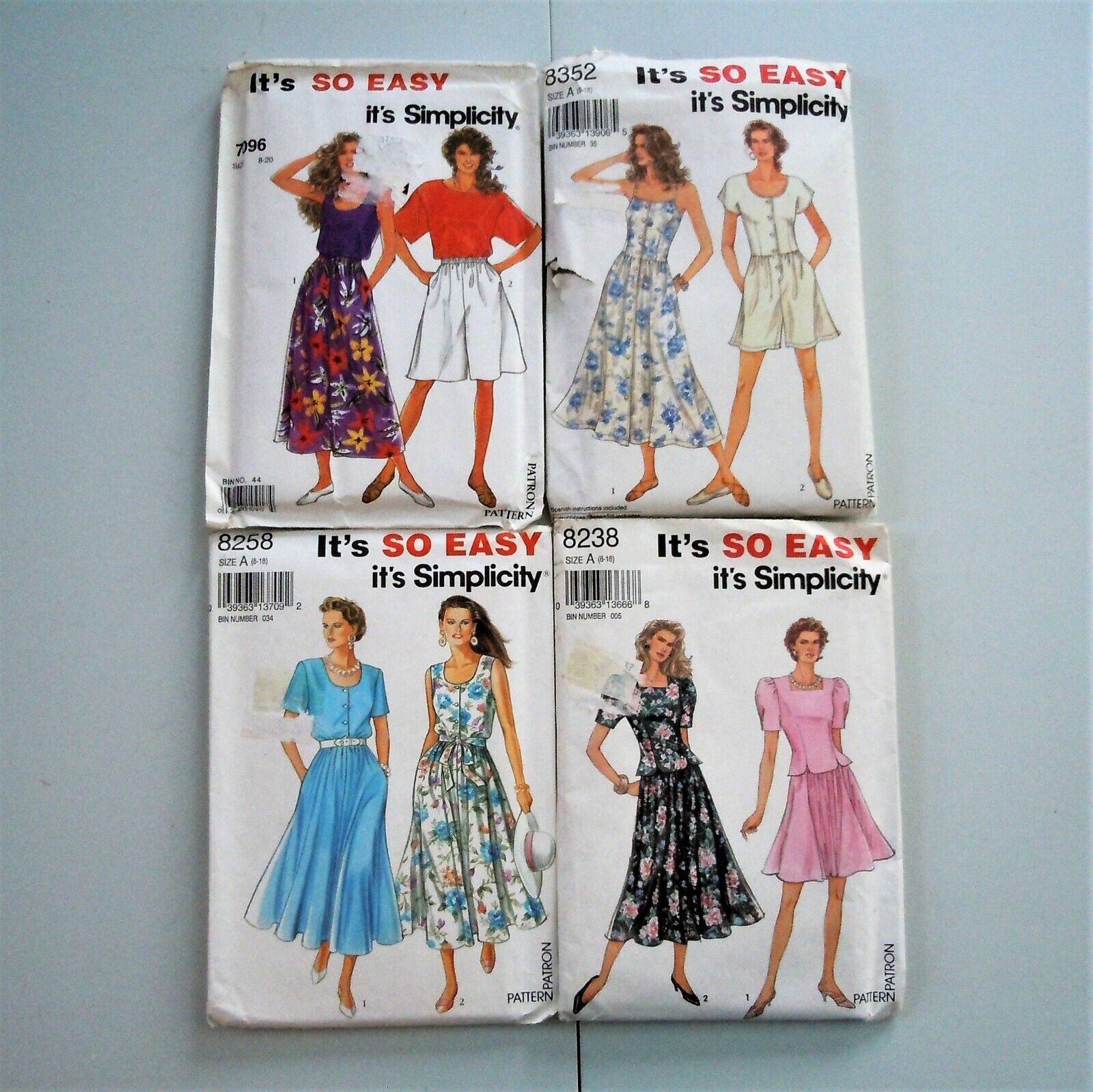 Dress Patterns Simplicity 8352, 7096, 8238 and 8258 New and Uncut Lot of 4