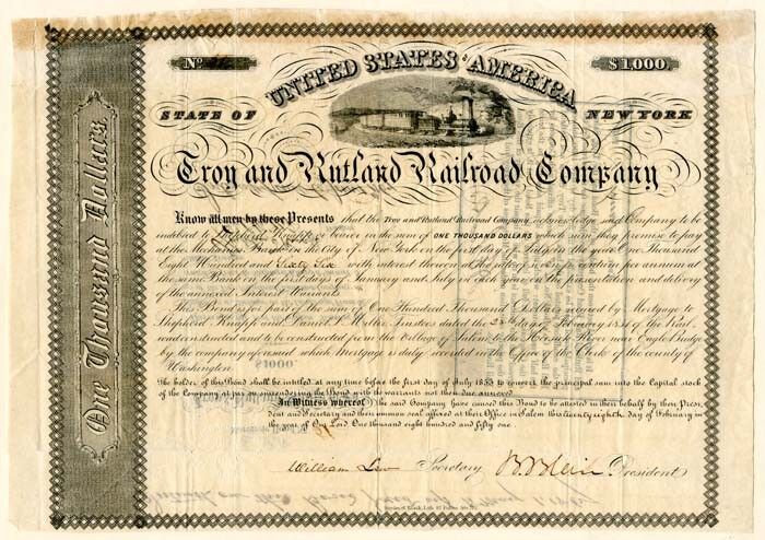 Troy and Rutland Railroad Co. - Railroad Bonds
