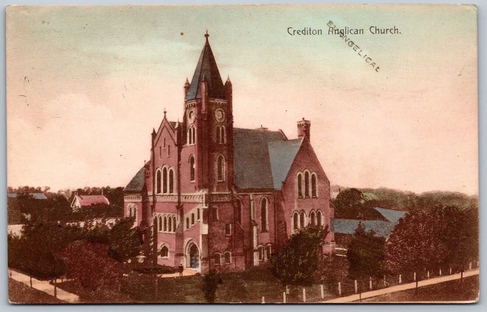 Postcard Crediton Ontario c1910 Evangelical Church Split Ring Cancel to Berlin