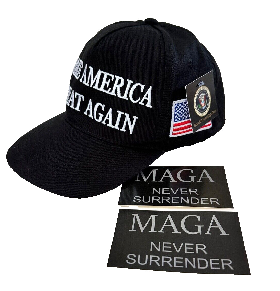 Trump OFFICIAL 45-47 Hat..2024..Make America Great Again..MAGA..Black + 2 Decals