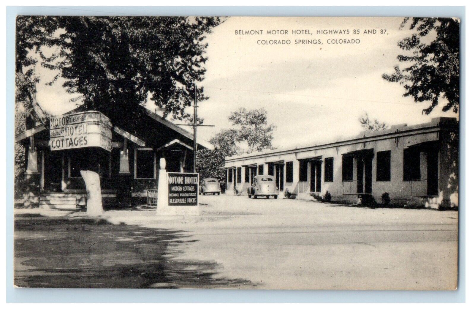 c1930's Belmont Motor Hotel Cars Colorado Springs Colorado CO Vintage Postcard