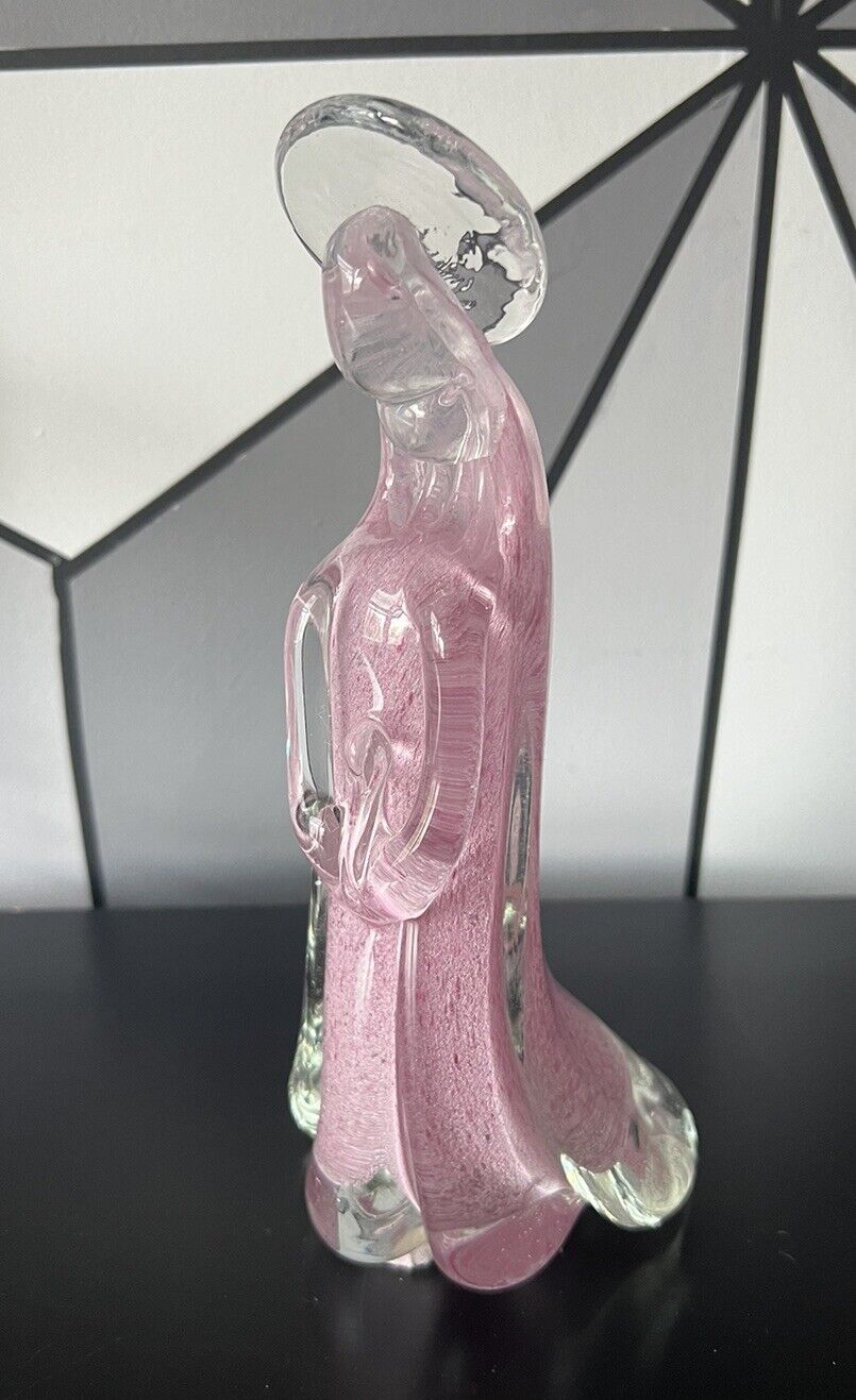Vintage 9” Madonna Virgin Mary Art Glass Figurine Murano Italy Pink