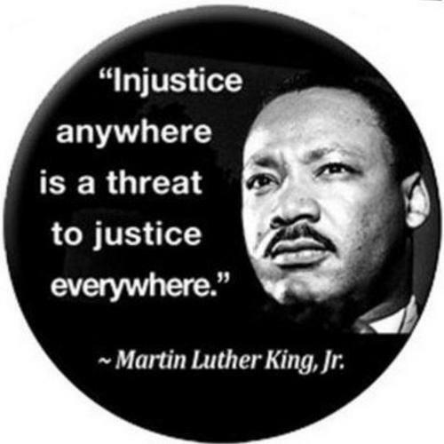 Rev MLK JR Martin Luther King Injustice Anywhere is Threat Button Pin 2 1/4”