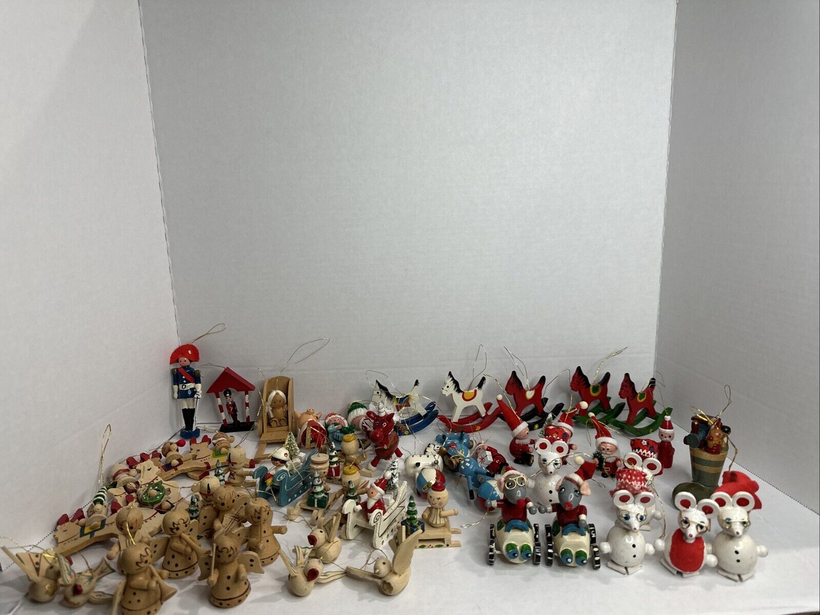 Vintage Hand Painted Wooden Christmas Ornaments Miniture Adorable Lot Of (53)