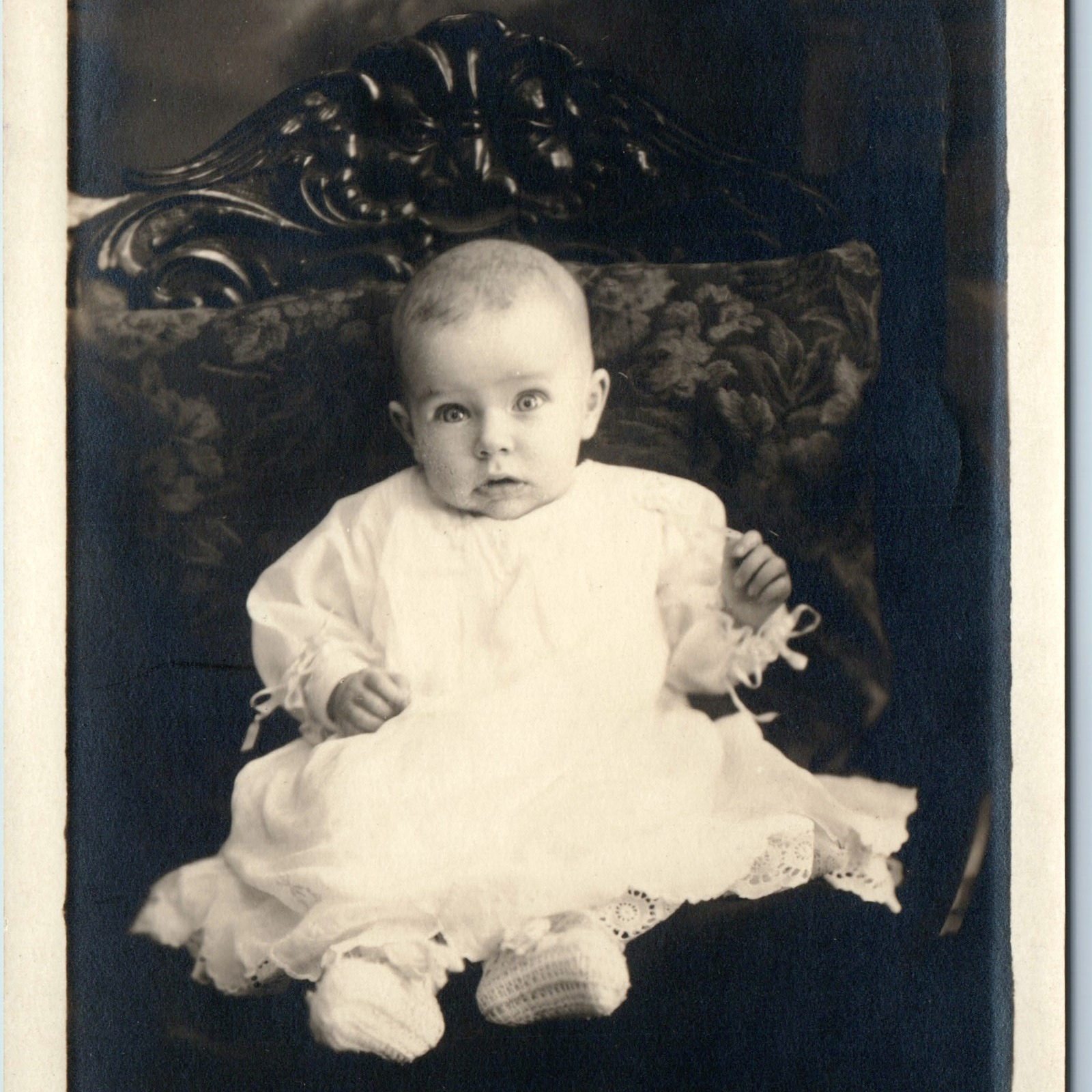 ID\'d c1910s Cute Baby RPPC Adorable Little Girl Chair -Betty Marie Earnhart A211