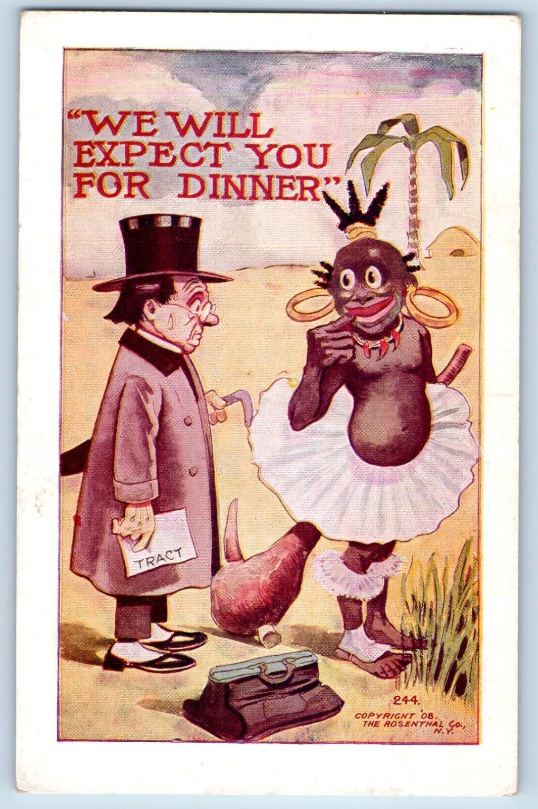 Humor Postcard African Tribe We Will Expect You For Dinner c1910's Vintage