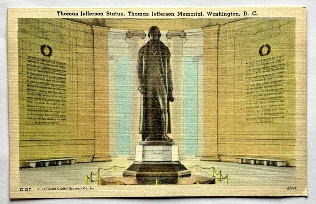 Thomas Jefferson Statue Memorial Washington DC Postcard Linen Unposted Divided