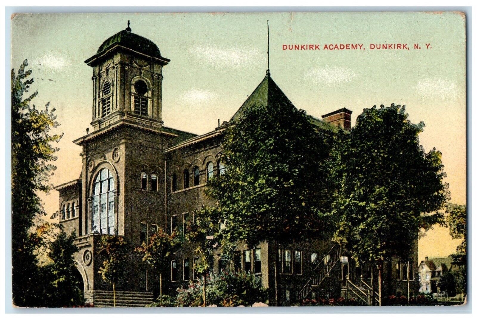 1908 Dunkirk Academy Building Dunkirk New York NY Posted Antique Postcard