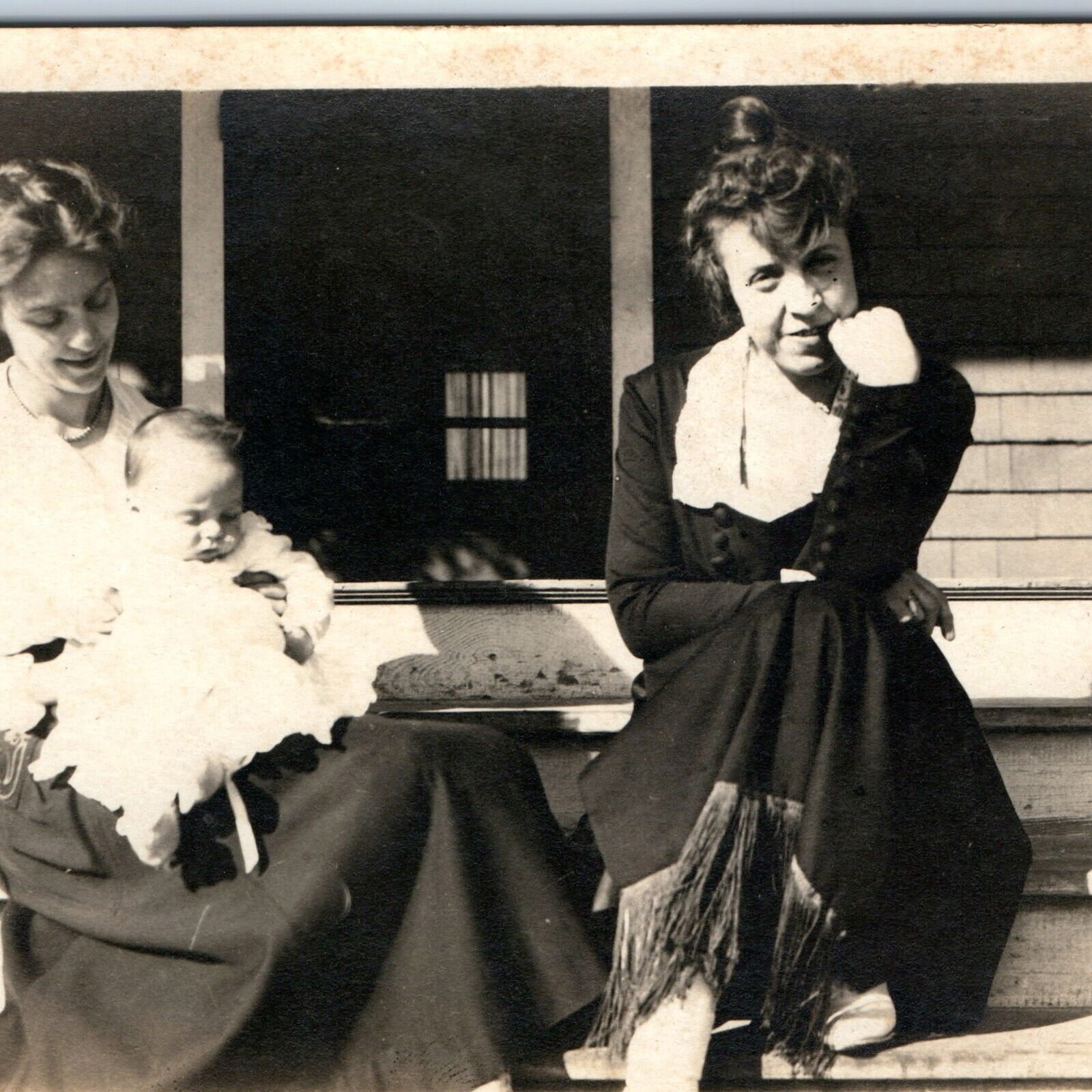 c1910s Lovely Young Ladies House Porch RPPC Outdoor Cute Mother Baby Photo A261