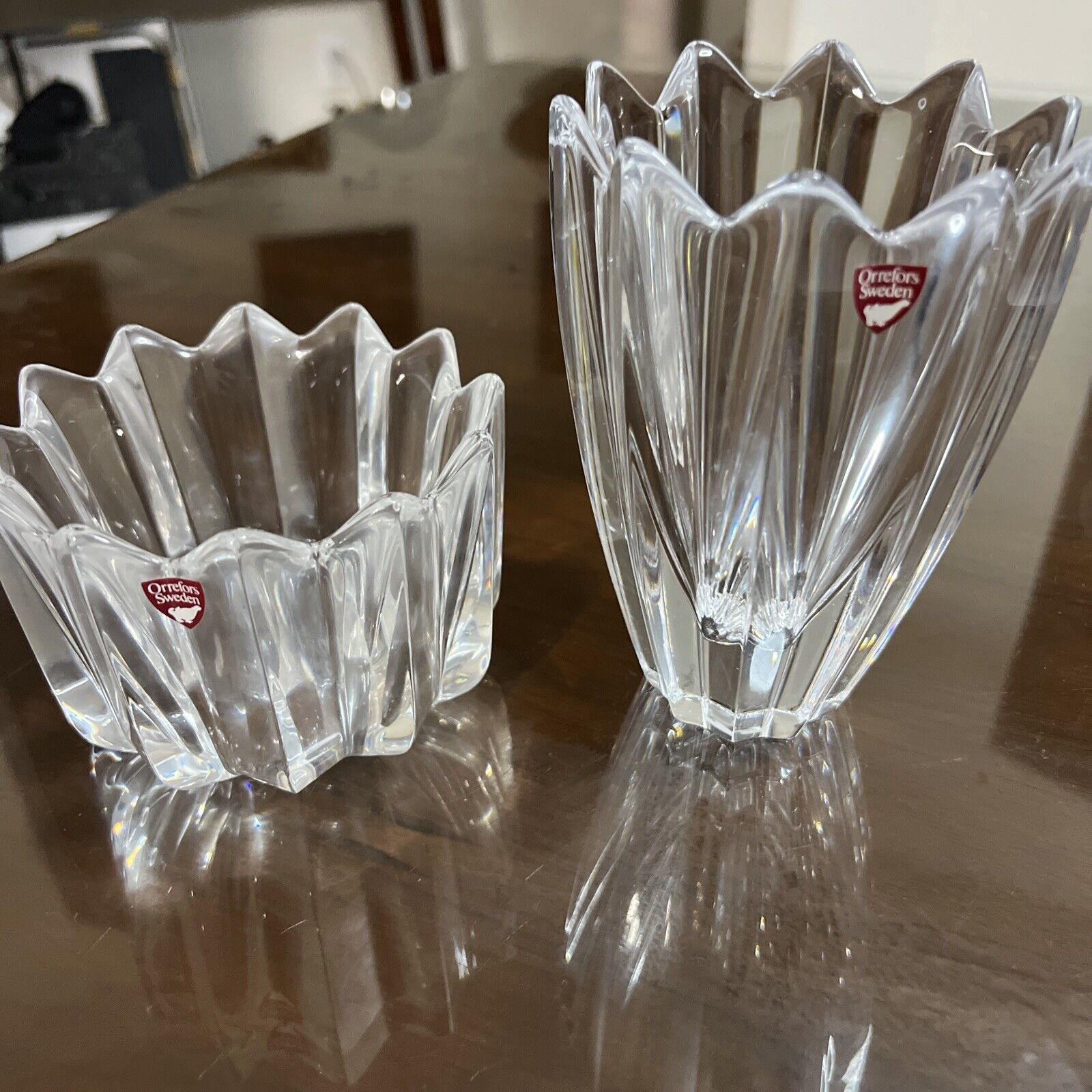 Orrefors Sweden Johansson Design Fleur Crystal Vases 5” & 3.5”super Heavy