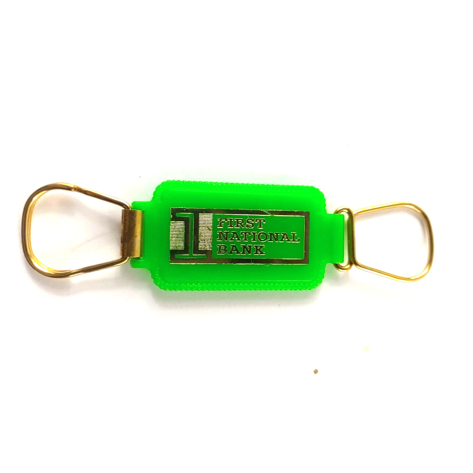 First National Bank Green Keychain Extender Squeeze Apart