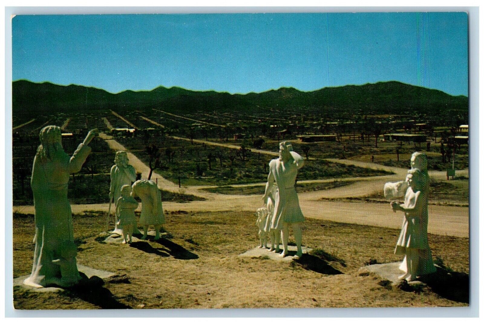 Yucca Valley California Postcard Desert Christ Park Hillside Statue 1960 Vintage