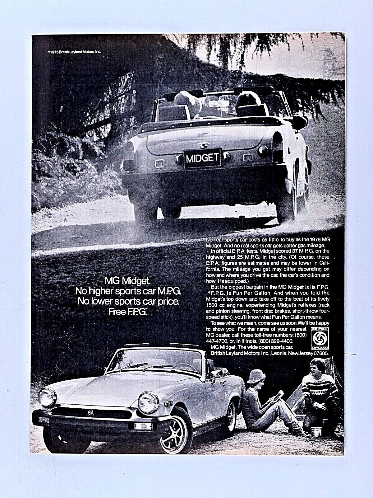 1976 MG Midget Convertible Vintage Original Print Ad 8.5 x 11
