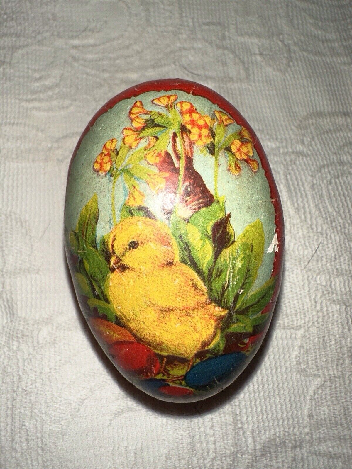 Antique German Early Paper Mache Lithograph Easter Egg Candy Container