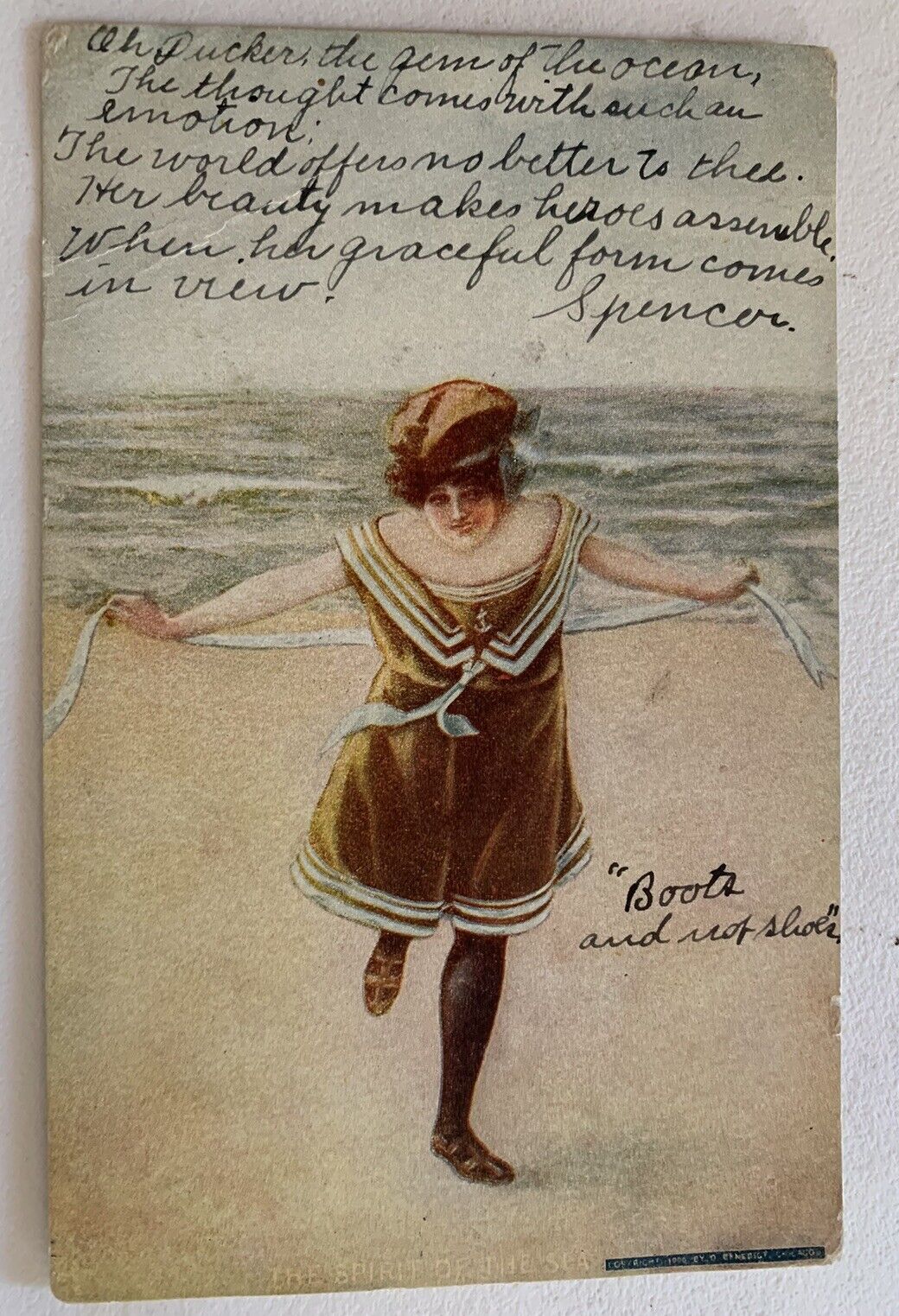 Antique Postcard Bathing Beauty With Poem 1906