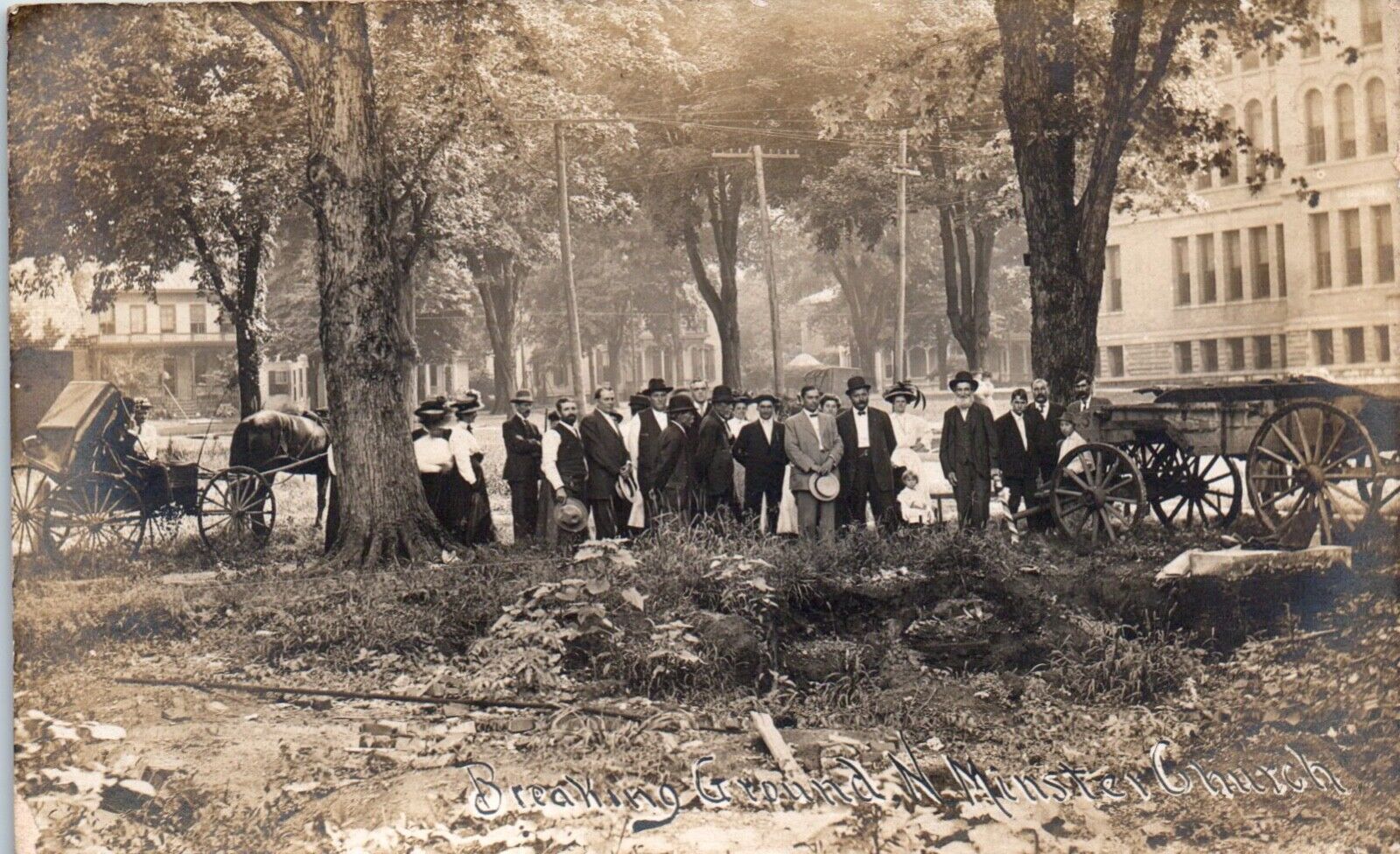 Breaking Ground North Ministry Church, Illinois Early 1900's RPPC Postcard -U-27