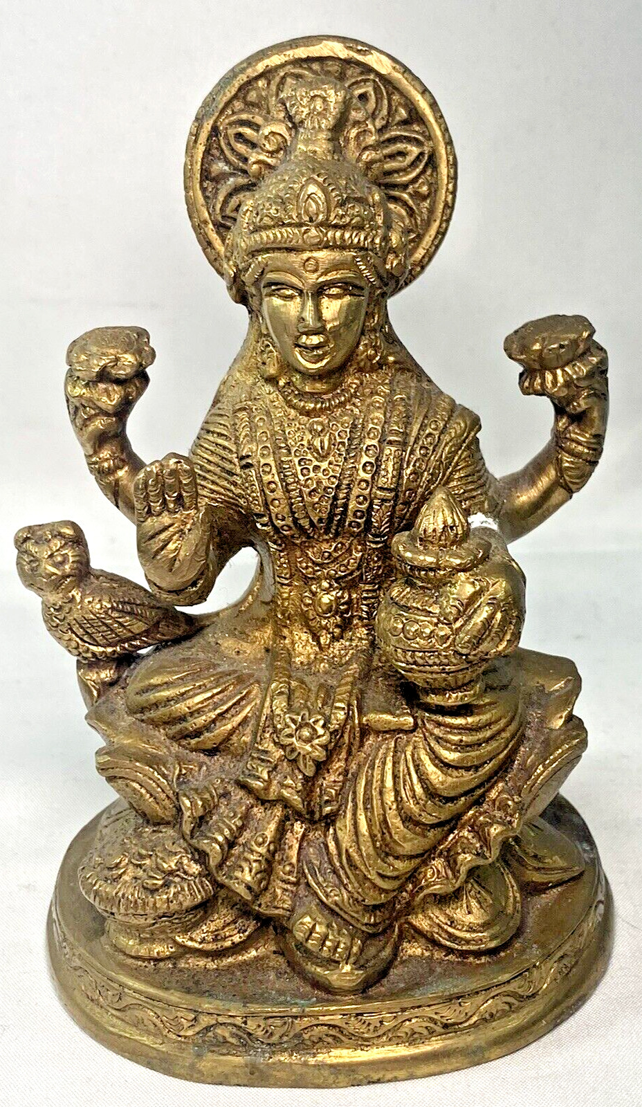 Goddess Lakshmi Statue of Wealth With Owl For Wisdom Made of Metal