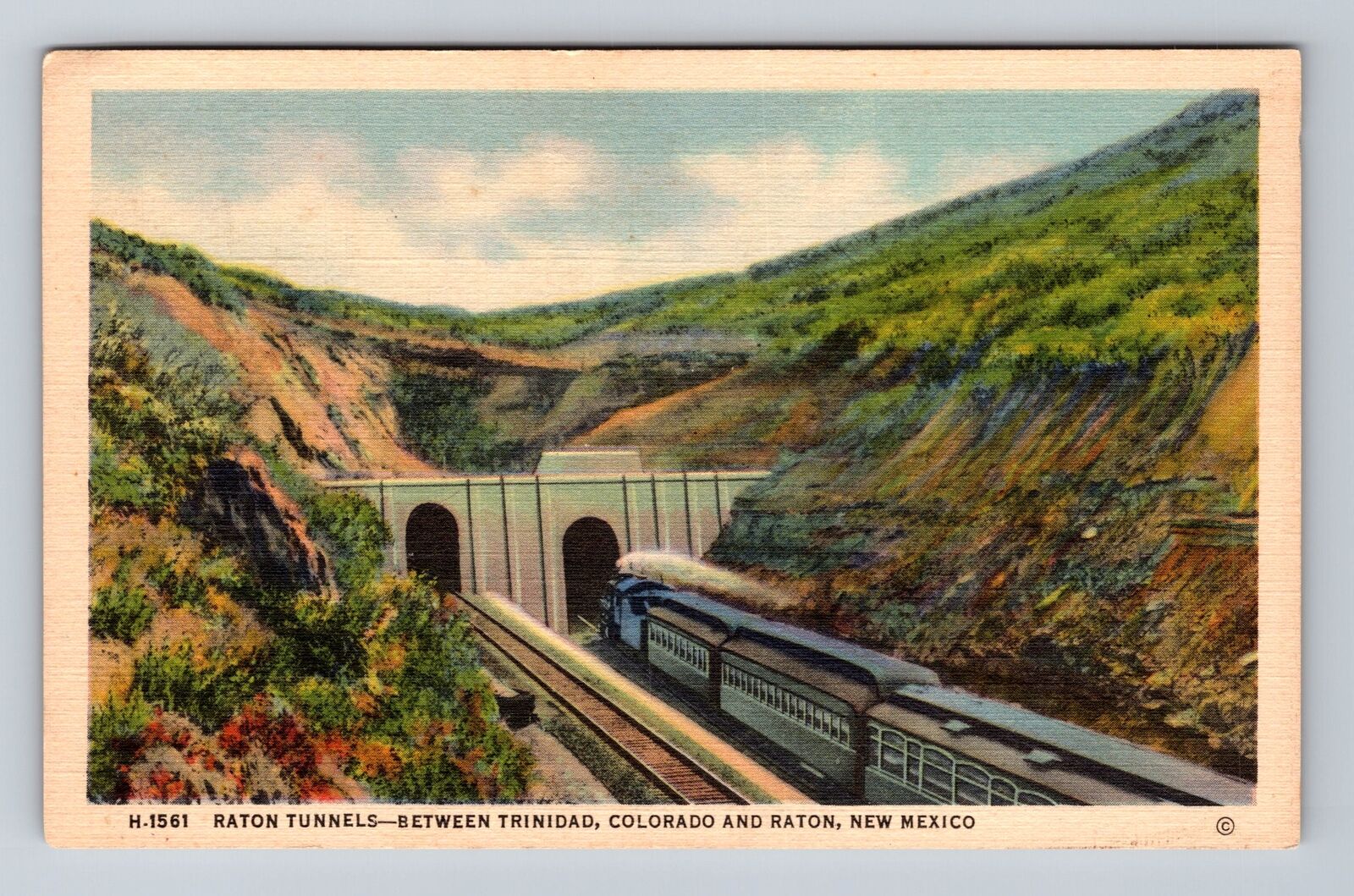 Raton NM-New Mexico, Train Going Through Raton Tunnels, Vintage Postcard