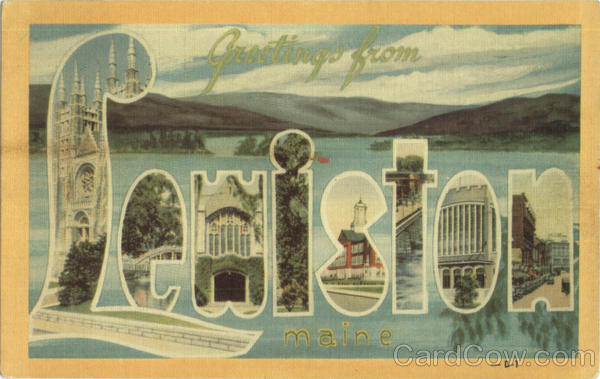 Greetings From Lewiston,ME Androscoggin County Large Letter Maine Linen Postcard