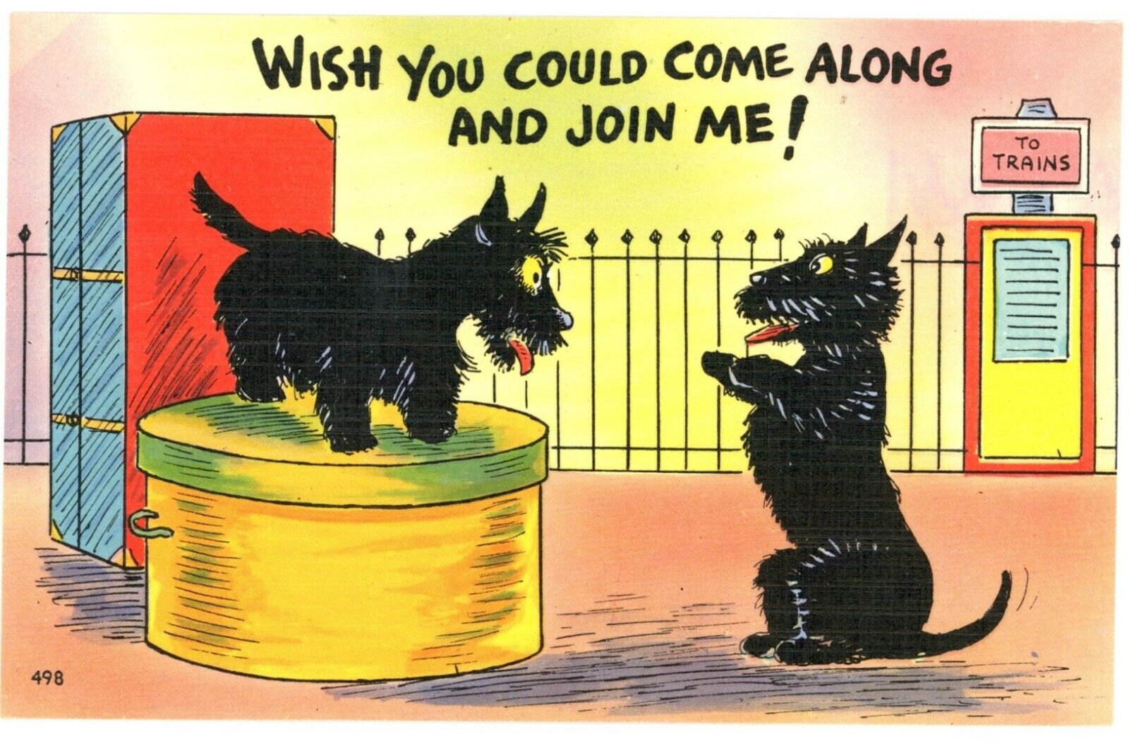 Wish You Could Come Along And Join Me Two Dogs Comic Postcard