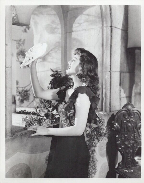 Maria Montez 1940's glamour pose holding white dove vintage 8x10 inch photo