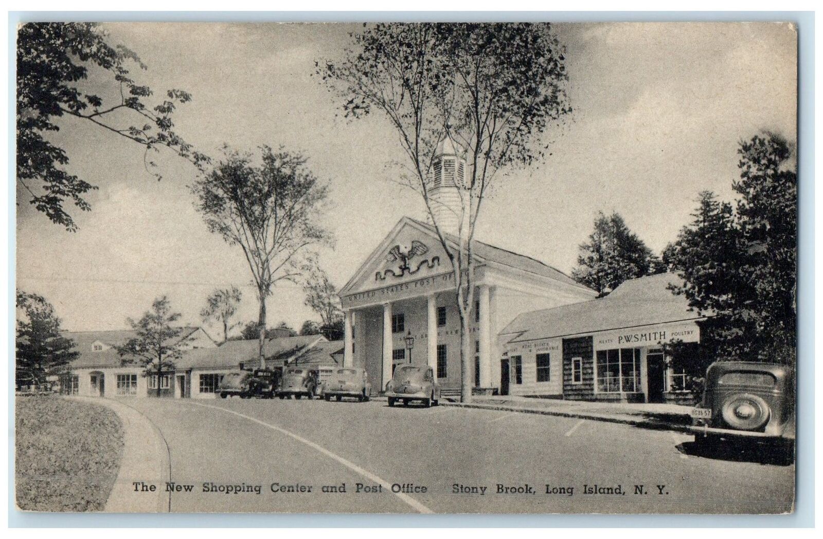 c1950's Shopping Center & Post Office Stony Brook Long Island New York Postcard