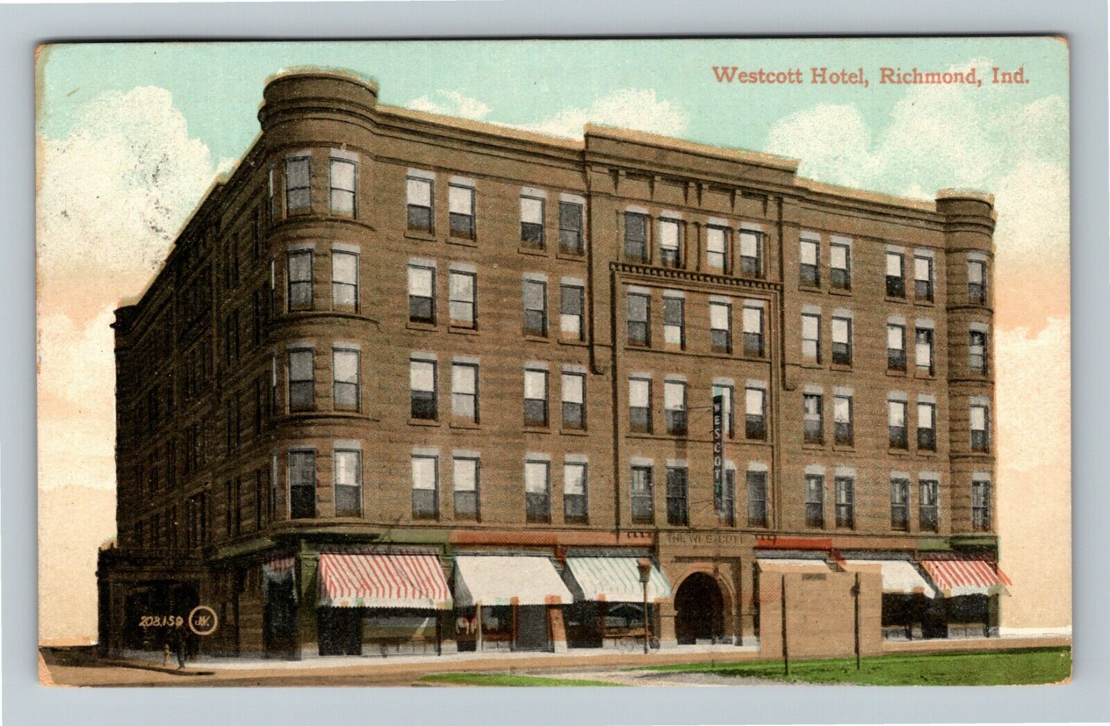 Richmond Indiana, WESTCOTT HOTEL, Exterior, c1909 Vintage Postcard