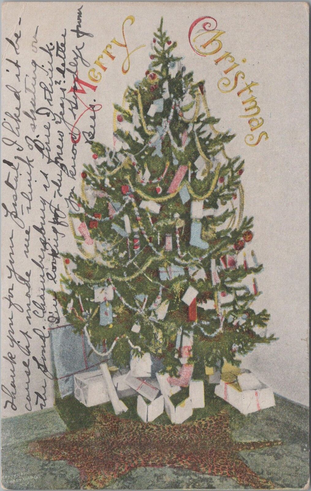 Postcard Christmas Tree Leopard Rug in Front 1906