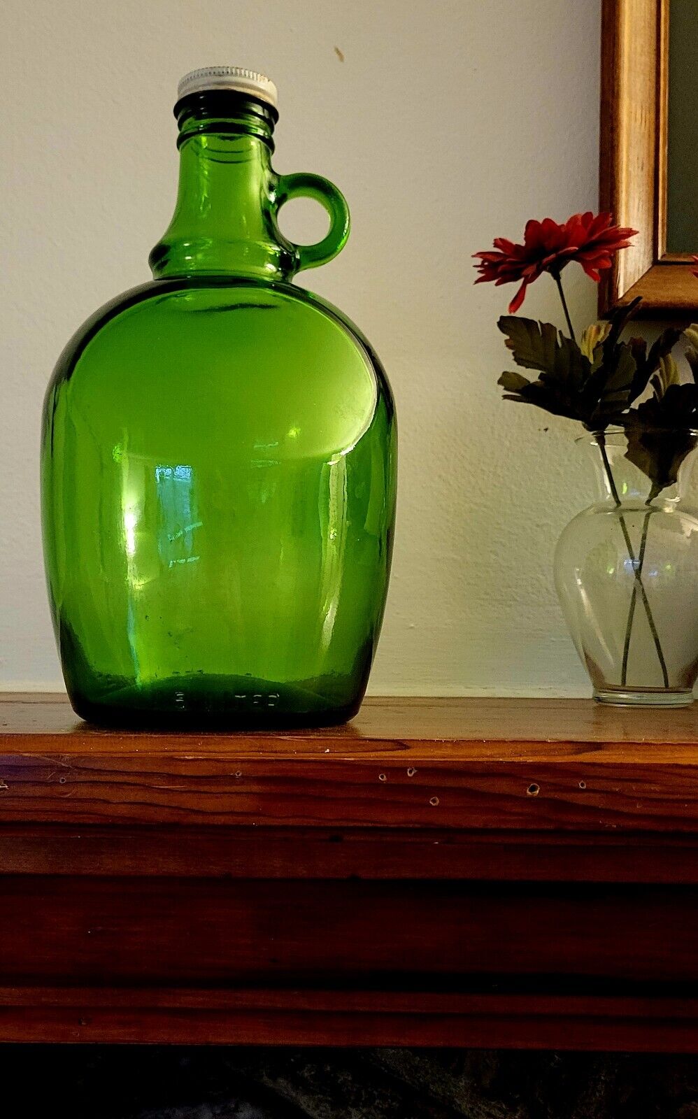Vintage Green Glass Jug w/ Cap (1.5 Liters) (9.5 in)