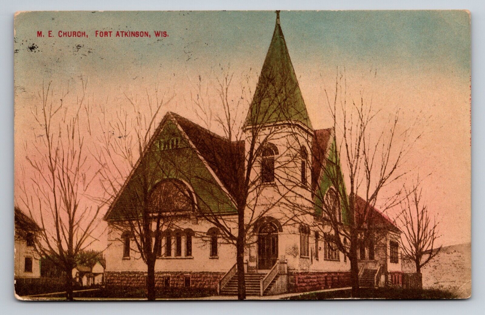 M. E. Church Fort Atkinson Wisconsin Vintage Posted Postcard