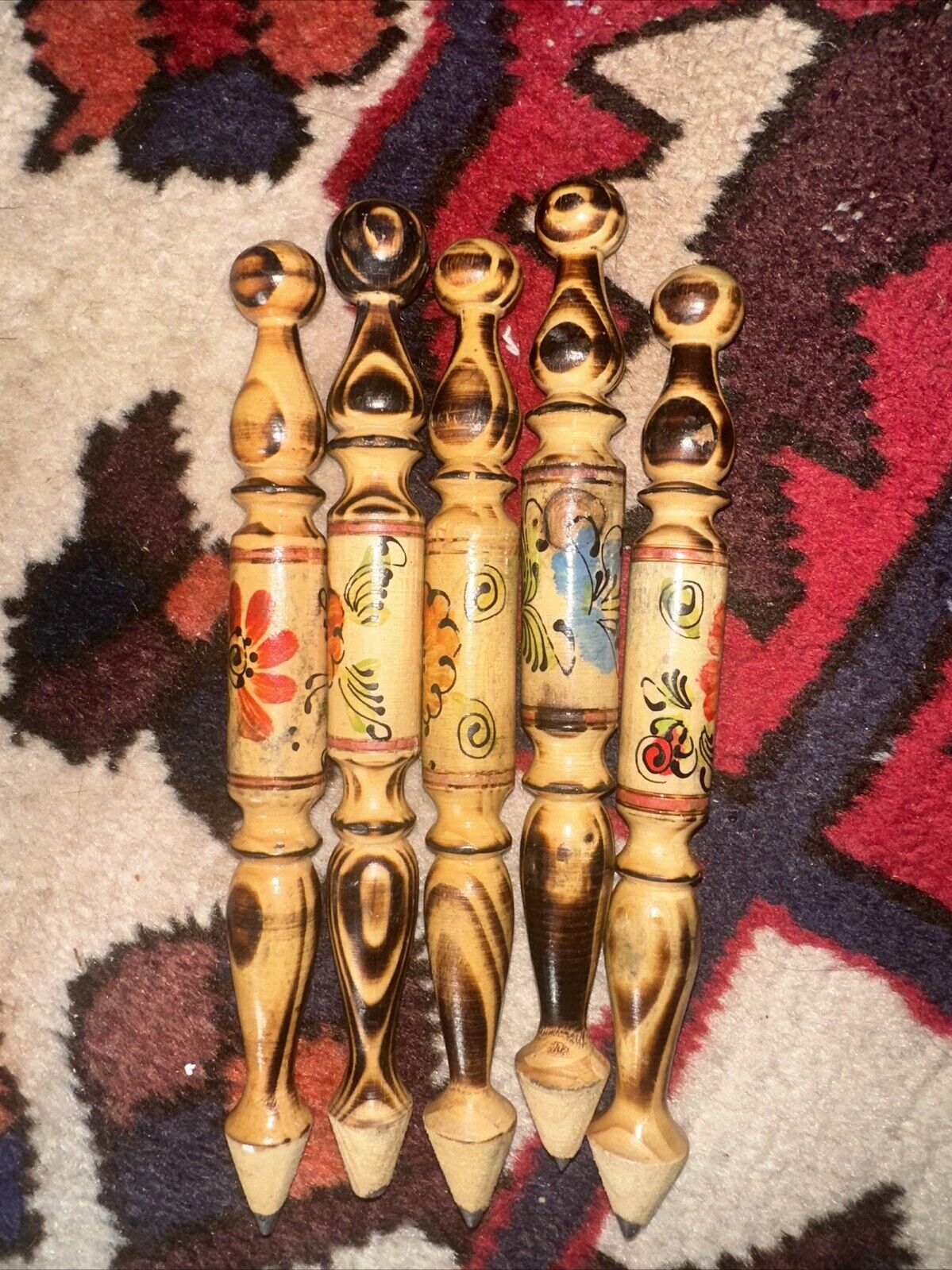 Vintage Hand Made Wooden Pencil with Flowers  (x5)