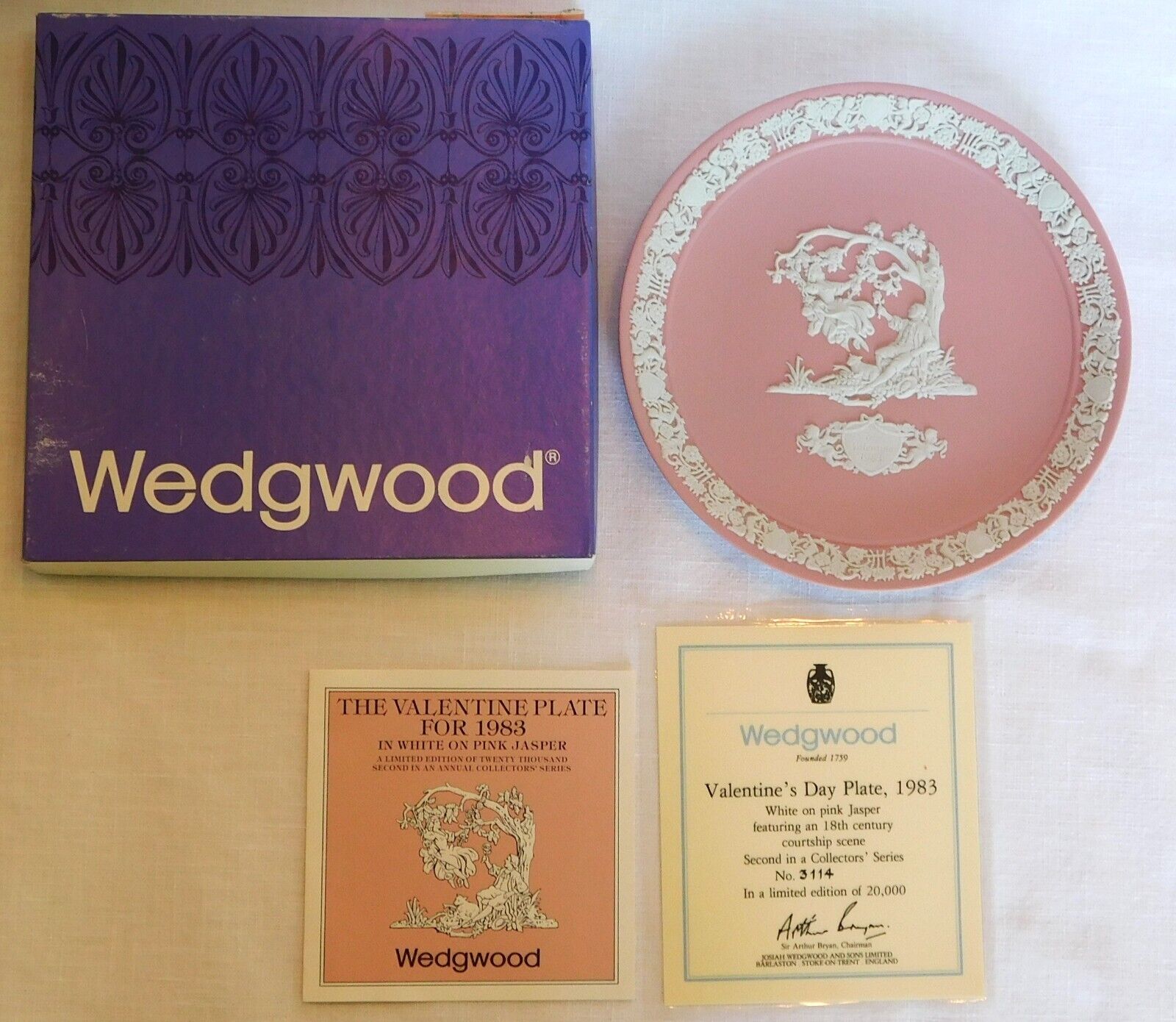 Wedgewood Limited Ed. My Valentine Day Plate 1983 White/Pink w/box & certificate