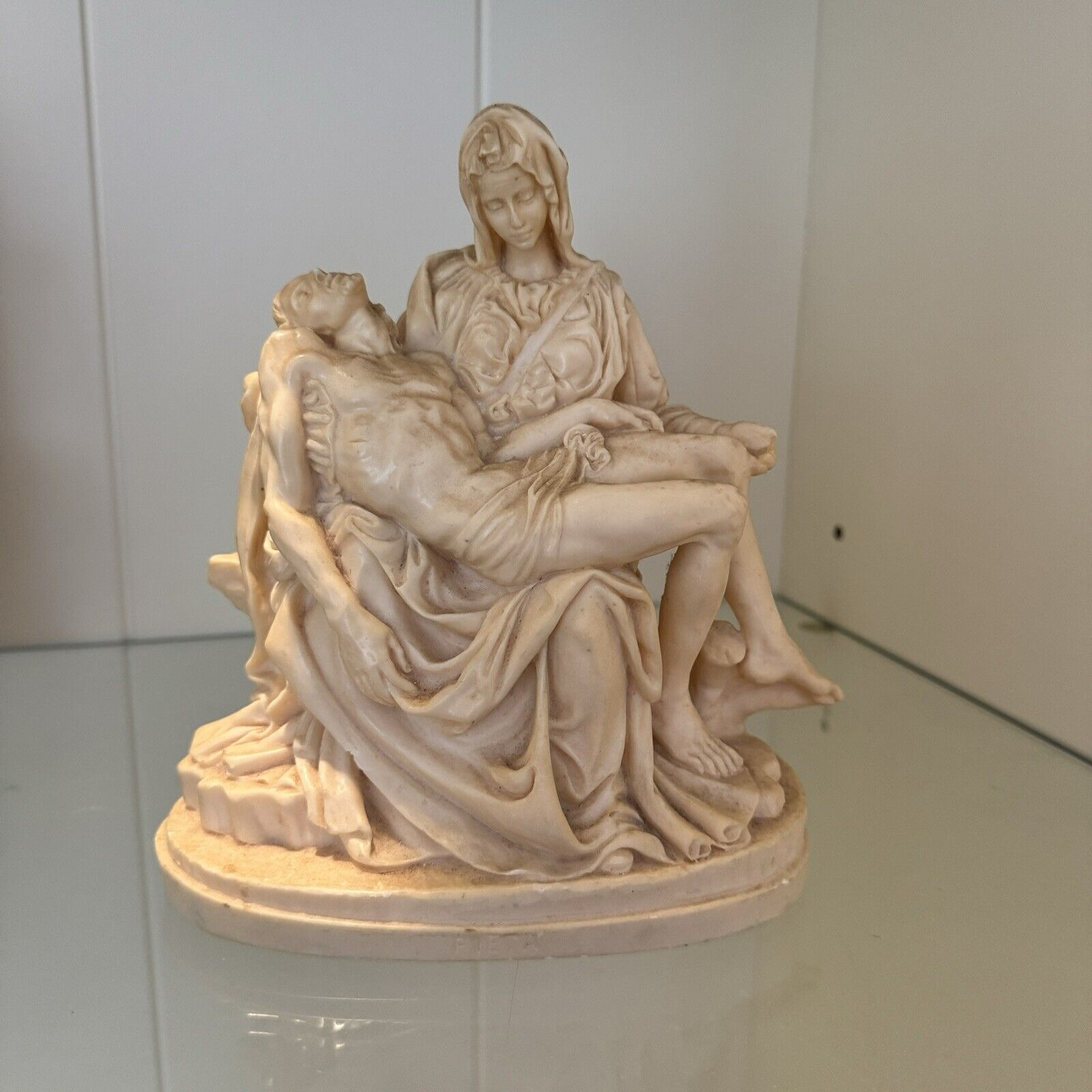 RARE Pieta Sculpture With Tomb Cave Back Michelangelo A Santini Italy Jesus Mary