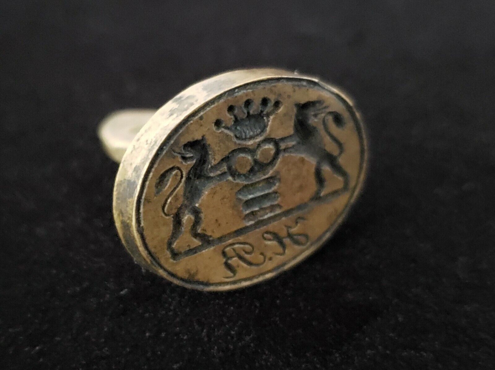 Antique Royal Wax Seal Desk Stamp Royalty Armorial Crown Cypher Coat Arms Lions