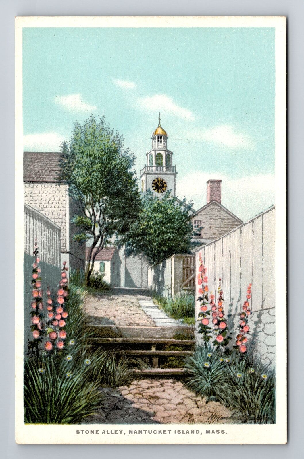 Nantucket MA-Massachusetts, Stone Alley, Antique, Vintage Souvenir Postcard