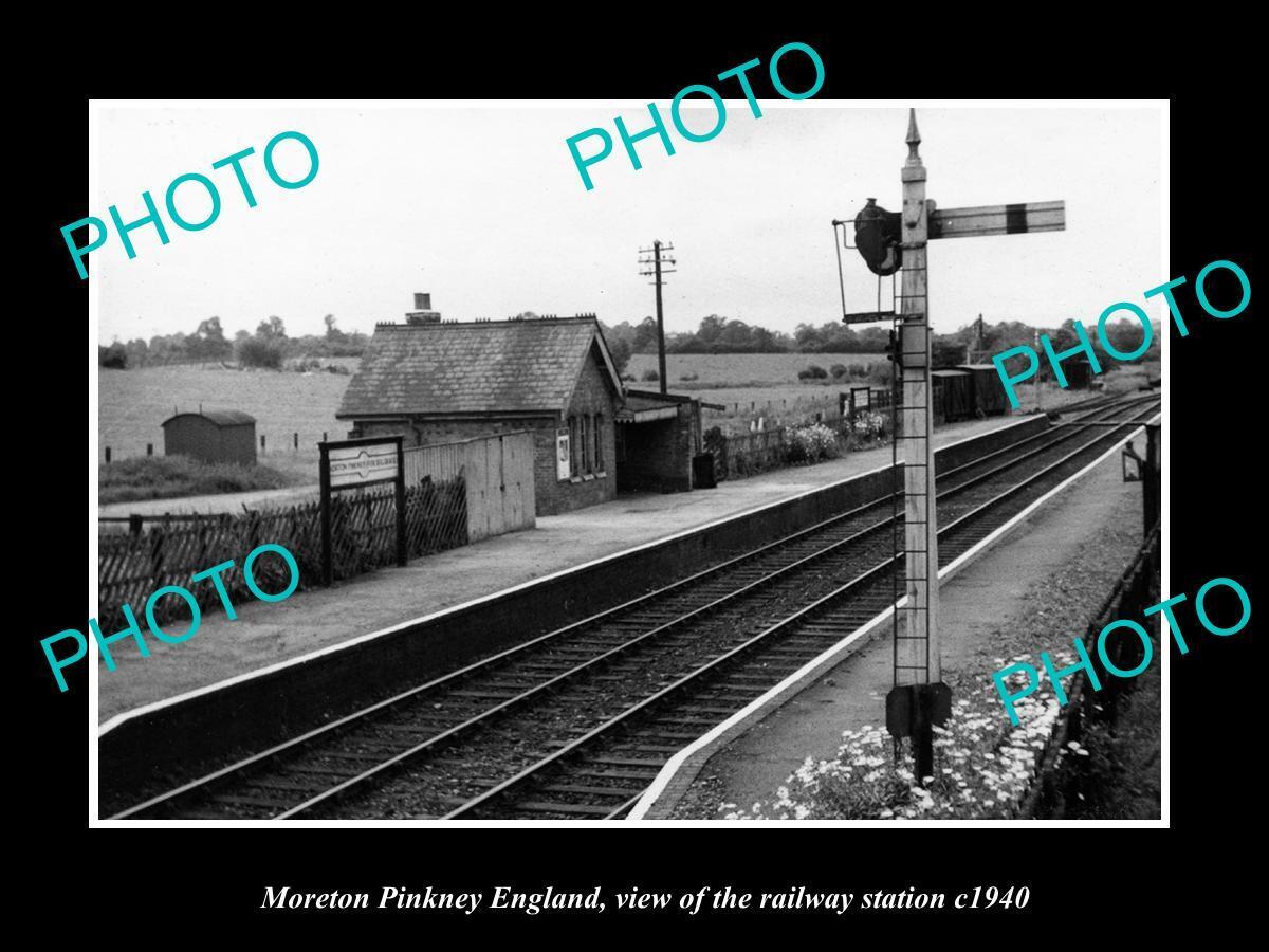 OLD LARGE HISTORIC PHOTO MORETON PINKNEY ENGLAND THE RAILWAY STATION c1940