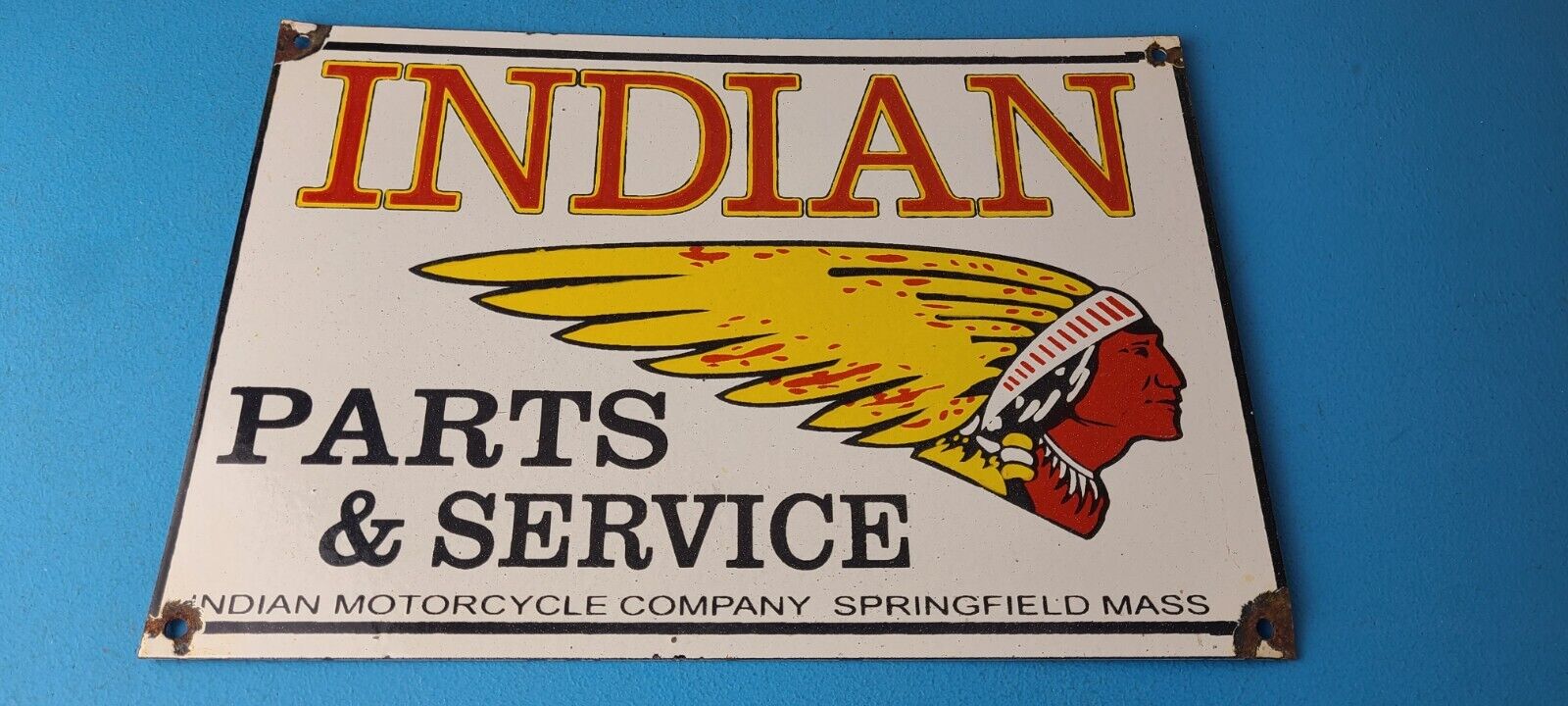 Vintage Indian Motorcycles Sign - Motor Bike Service Parts Gas Porcelain Sign