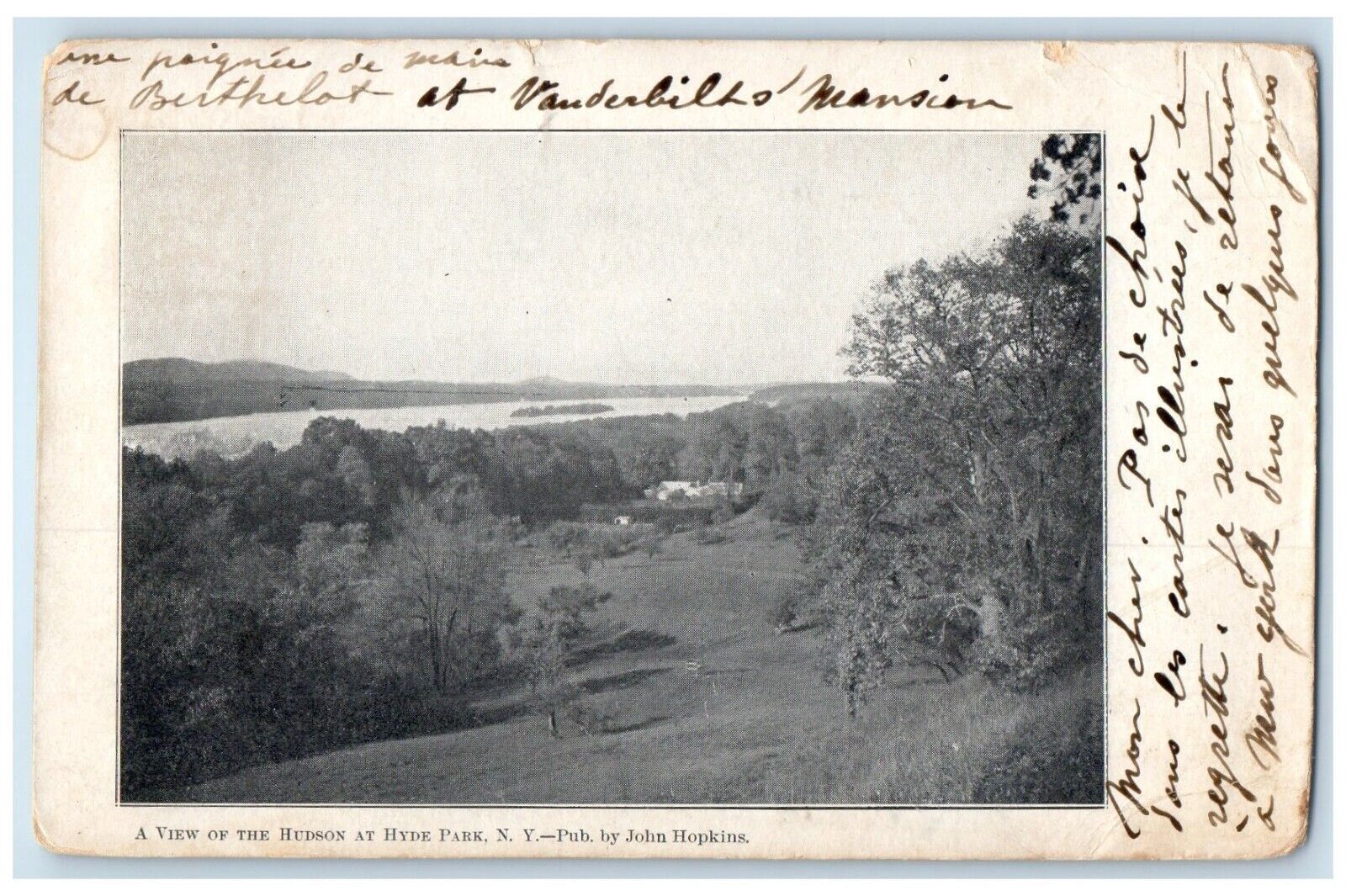 1906 Aerial View Exterior Hudson Hyde Park New York NY Vintage Antique Postcard