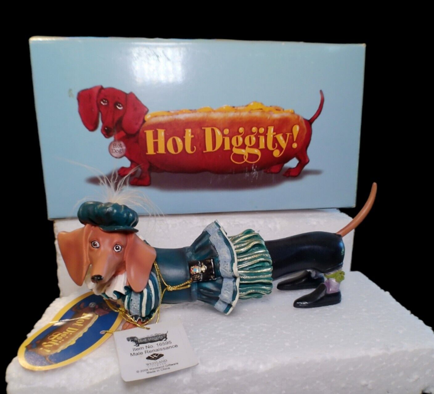 Westland Hot Diggity Renaissance Gentleman Dachsund dog figurine TAGS With Box 