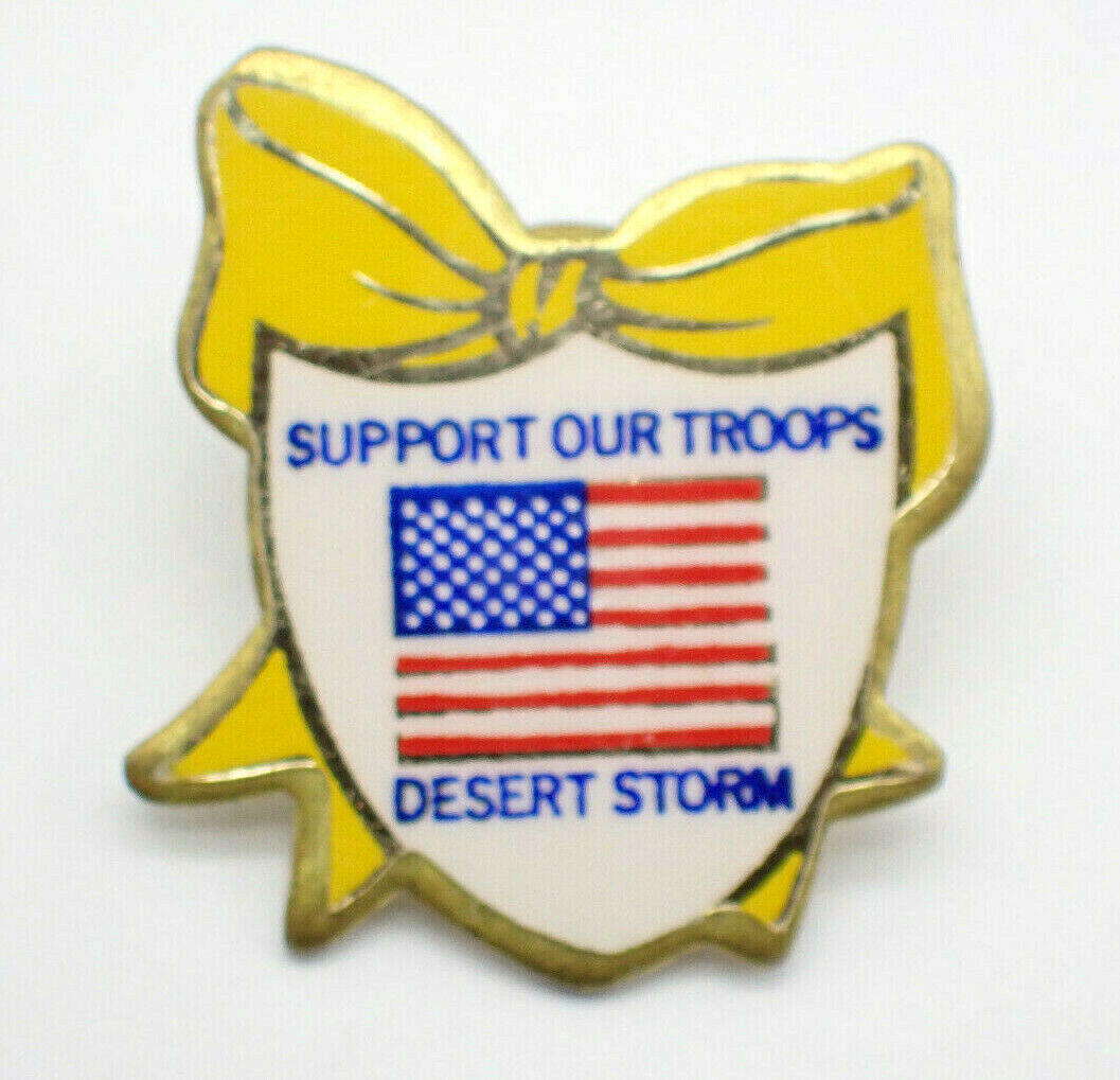 Support Our Troops Desert Storm Yellow Ribbon Flag Vintage Lapel Pin