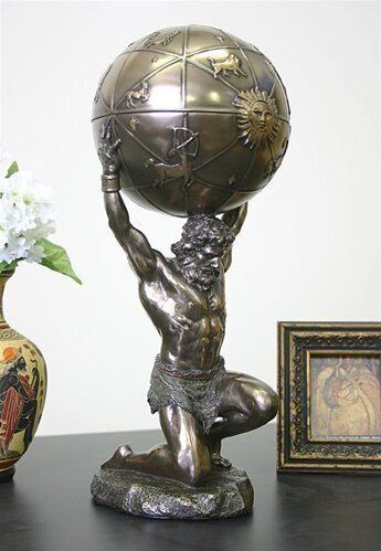 Atlas Holding World Greek Statue and Trinket Box, Bronze Metallic,bronze 