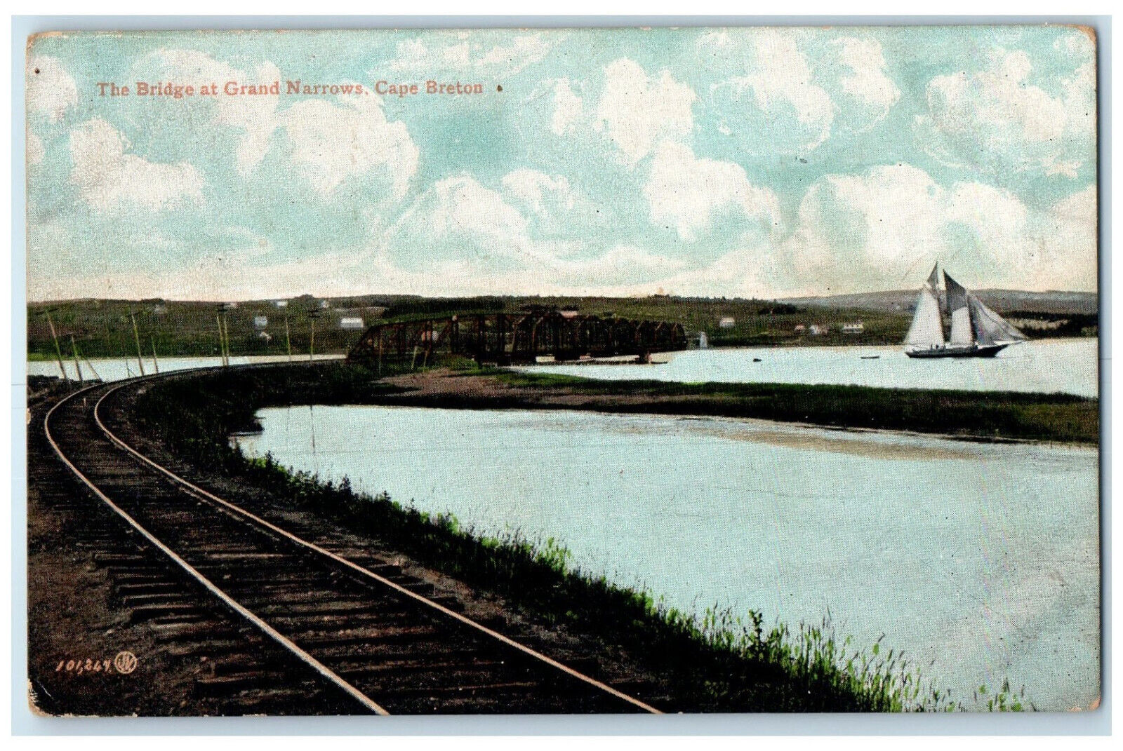 1906 Boat The Bridge at Grand Narrows Cape Breton Nova Scotia Canada Postcard
